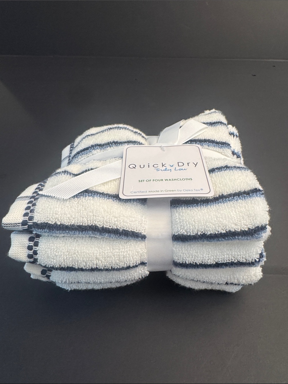 TRULY LOU Quick Dry Striped 8pc Zero Twist Cotton Bath Towel Set - Navy/White - Picture 9 of 11